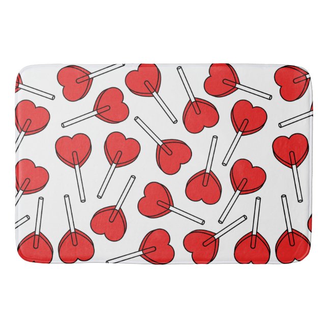 Red Lollipops, Heart Lollipops, Lollipop Pattern Bath Mat (Front)