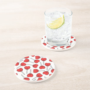 Red Lollipops, Heart Lollipops, Lollipop Pattern Coaster