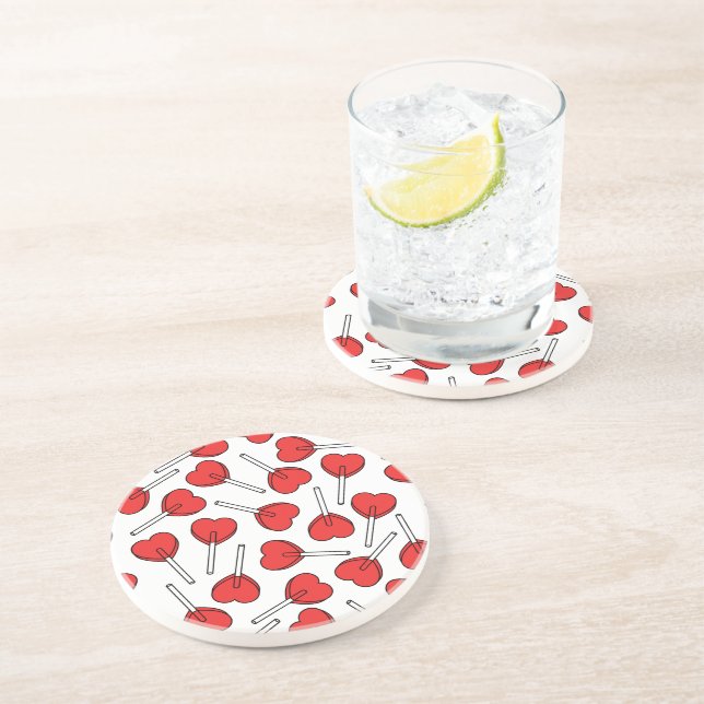 Red Lollipops, Heart Lollipops, Lollipop Pattern Coaster (Side)