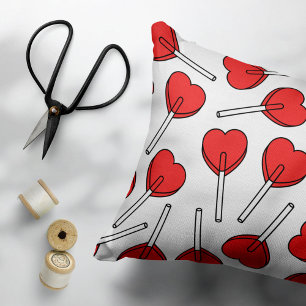 Red Lollipops, Heart Lollipops, Lollipop Pattern Decorative Cushion
