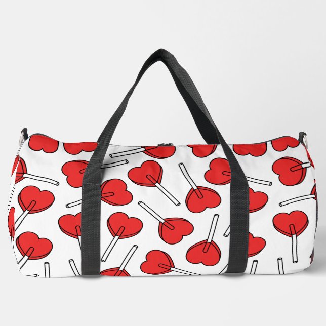 Red Lollipops, Heart Lollipops, Lollipop Pattern Duffle Bag (Front)