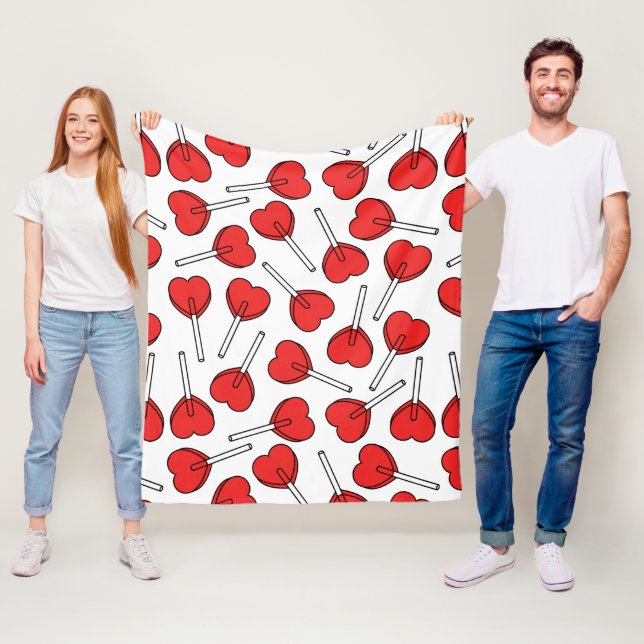 Red Lollipops, Heart Lollipops, Lollipop Pattern Fleece Blanket (In Situ)