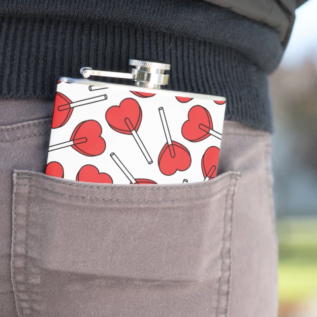Red Lollipops, Heart Lollipops, Lollipop Pattern Hip Flask (In Situ)
