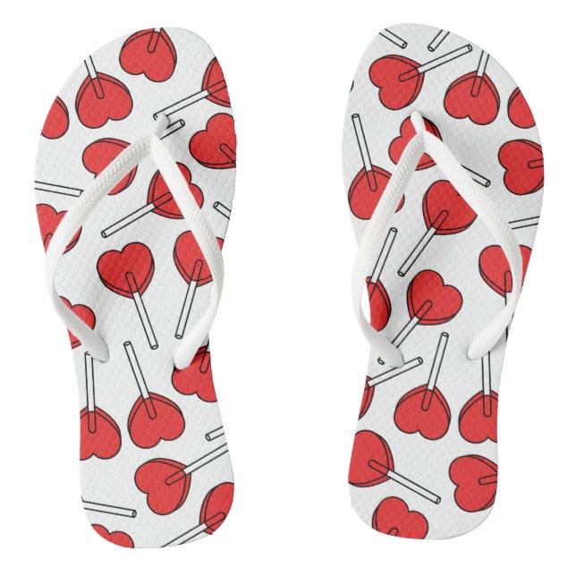 Red Lollipops, Heart Lollipops, Lollipop Pattern Jandals (Footbed)