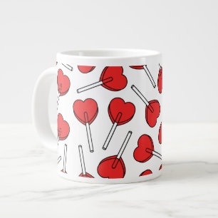 Red Lollipops, Heart Lollipops, Lollipop Pattern Large Coffee Mug
