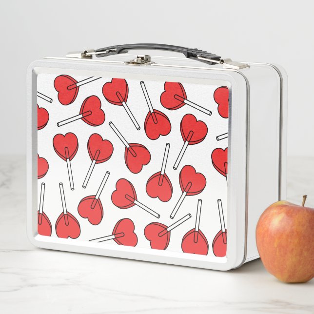 Red Lollipops, Heart Lollipops, Lollipop Pattern Metal Lunch Box (In Situ)
