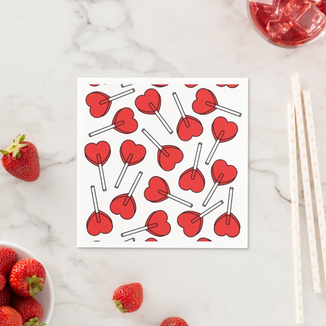 Red Lollipops, Heart Lollipops, Lollipop Pattern Napkin (Insitu)