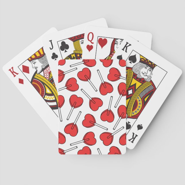 Red Lollipops, Heart Lollipops, Lollipop Pattern Playing Cards (Back)