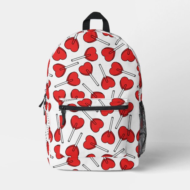 Red Lollipops, Heart Lollipops, Lollipop Pattern Printed Backpack (Front)