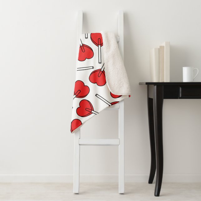 Red Lollipops, Heart Lollipops, Lollipop Pattern Sherpa Blanket (In Situ)