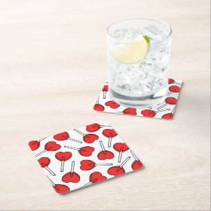 Red Lollipops, Heart Lollipops, Lollipop Pattern Square Paper Coaster