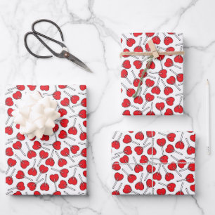 Red Lollipops, Heart Lollipops, Lollipop Pattern Wrapping Paper Sheet