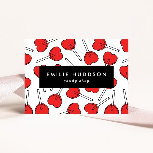 Red Lollipops, Heart Lollipops, Lolly, Candy Shop Business Card (Creator Uploaded)
