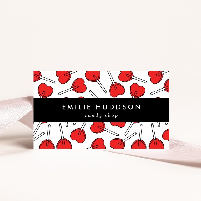 Red Lollipops, Heart Lollipops, Lolly, Candy Shop Business Card (Creator Uploaded)