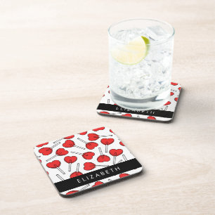Red Lollipops, Heart Lollipops, Lolly, Your Name Coaster