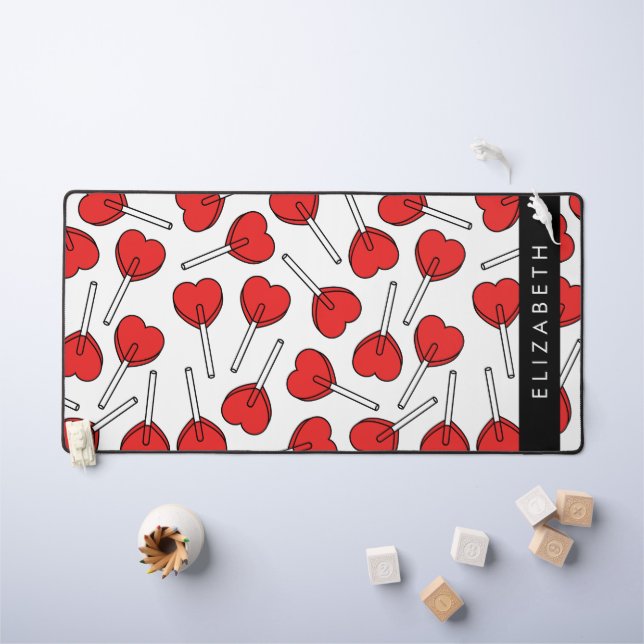 Red Lollipops, Heart Lollipops, Lolly, Your Name Desk Mat (Kids Table)