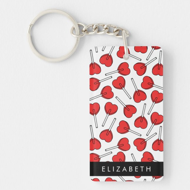 Red Lollipops, Heart Lollipops, Lolly, Your Name Key Ring (Front)