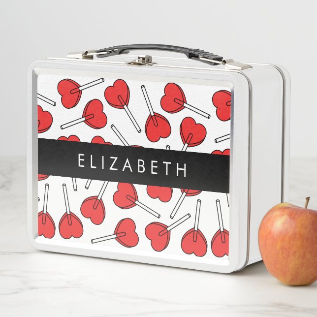 Red Lollipops, Heart Lollipops, Lolly, Your Name Metal Lunch Box (In Situ)