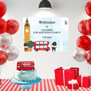 Red London Bus and Clock Tower Birthday Welcome Poster