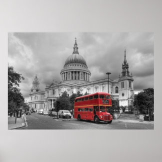 Red London bus in the City of London Poster