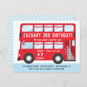 Red London Bus Kids Birthday Party Invitation