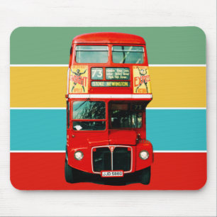 Red London Bus on Coloured Stripes Mouse Pad