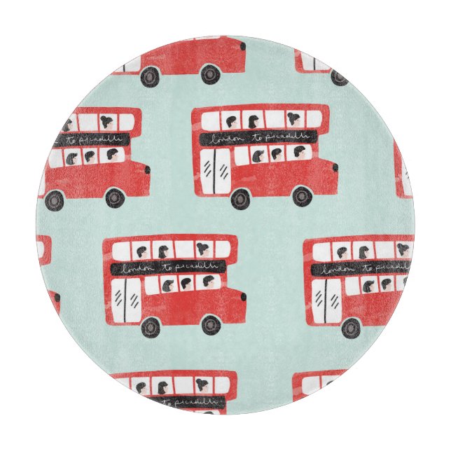 Red London Bus Vintage Pattern Cutting Board (Front)