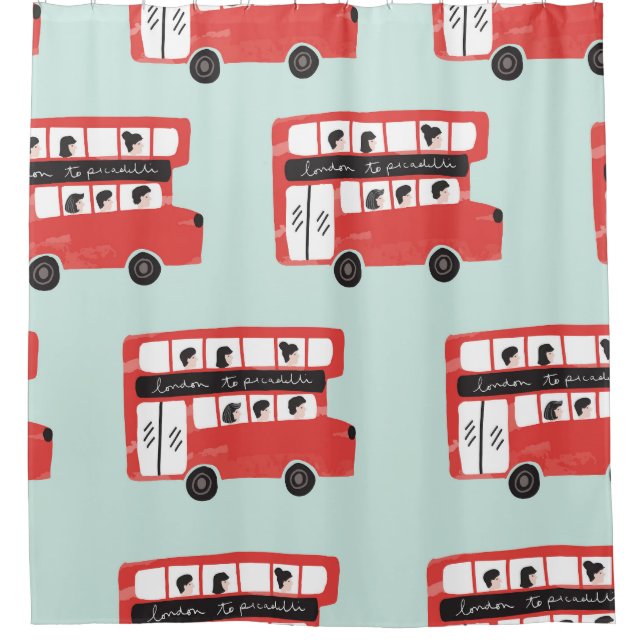 Red London Bus Vintage Pattern Shower Curtain (Front)