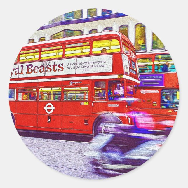 Red London Double-Decker Bus - England, UK Classic Round Sticker (Front)