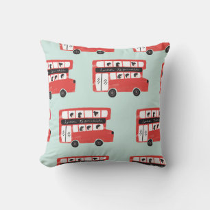 Red London Double Decker Bus Seamless Pattern vint Cushion