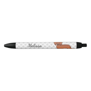 Red Long Hair Dachshund Cute Cartoon Dog & Name Black Ink Pen