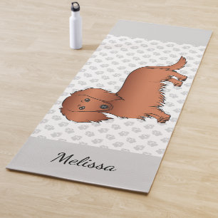 Red Long Hair Dachshund Cute Cartoon Dog & Name Yoga Mat