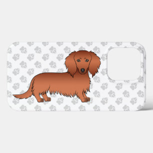 Red Long Hair Dachshund Cute Cartoon Dog & Paws iPhone 13 Pro Case