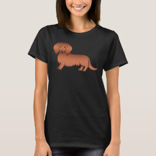 Red Long Hair Dachshund Cute Cartoon Dog T-Shirt