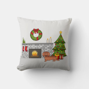 Red Long Hair Dachshund Cute Dog - Christmas Room Cushion