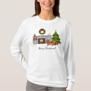 Red Long Hair Dachshund Cute Dog - Christmas Room T-Shirt