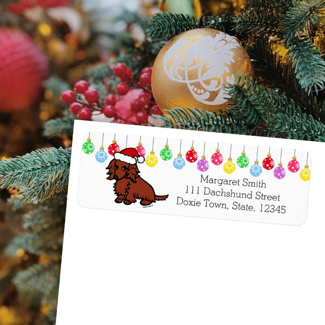 Red Long Haired Dachshund Christmas Cute (Red Long Haired Dachshund Santa Design Christmas Return Address Labels for Dachshund Owners.)