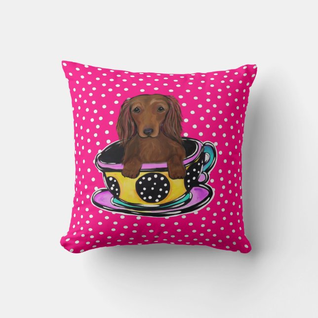 Red Long Haired Dachshund Cushion (Front)