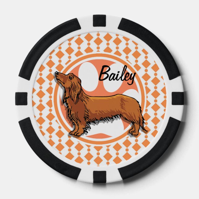 red long-haired dachshund.png poker chips (Front)