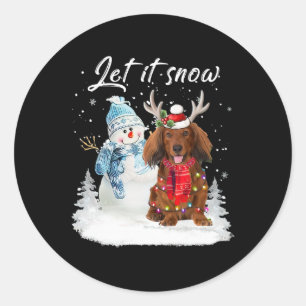 Red Long Haired Dachshund Santa Dog Christmas Snow Classic Round Sticker