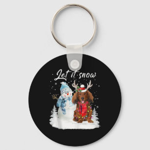 Red Long Haired Dachshund Santa Dog Christmas Snow Key Ring