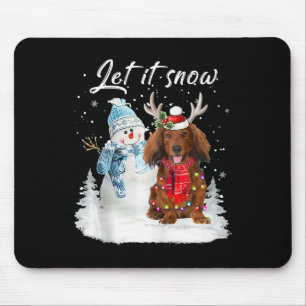 Red Long Haired Dachshund Santa Dog Christmas Snow Mouse Pad