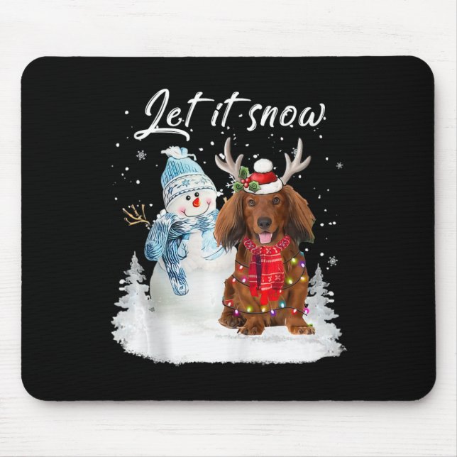 Red Long Haired Dachshund Santa Dog Christmas Snow Mouse Pad (Front)