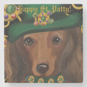 Red Long Haired Dachshund Stone Coaster