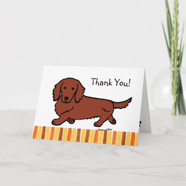 Red Long Haired Dachshund Thank You Card (Front)