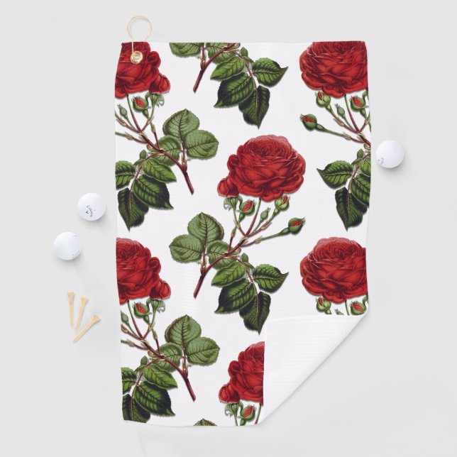 Red Long Stem Rose Pattern Golf Towel (InSitu)