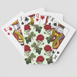 Red Long Stem Rose Pattern Mint Green Background Playing Cards