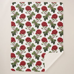 Red Long Stem Rose Pattern Sherpa Blanket
