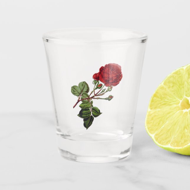 Red Long Stem Rose Shot Glass (Front)