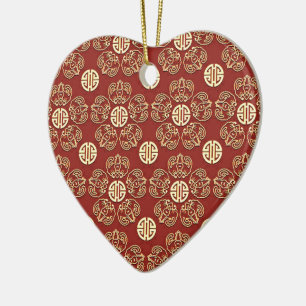 Red Longevity Flowers Ceramic Tree Decoration